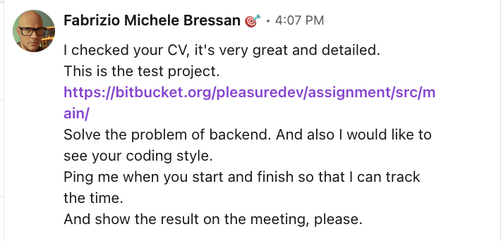 Wysłanie CV i otrzymanie linku do zadania