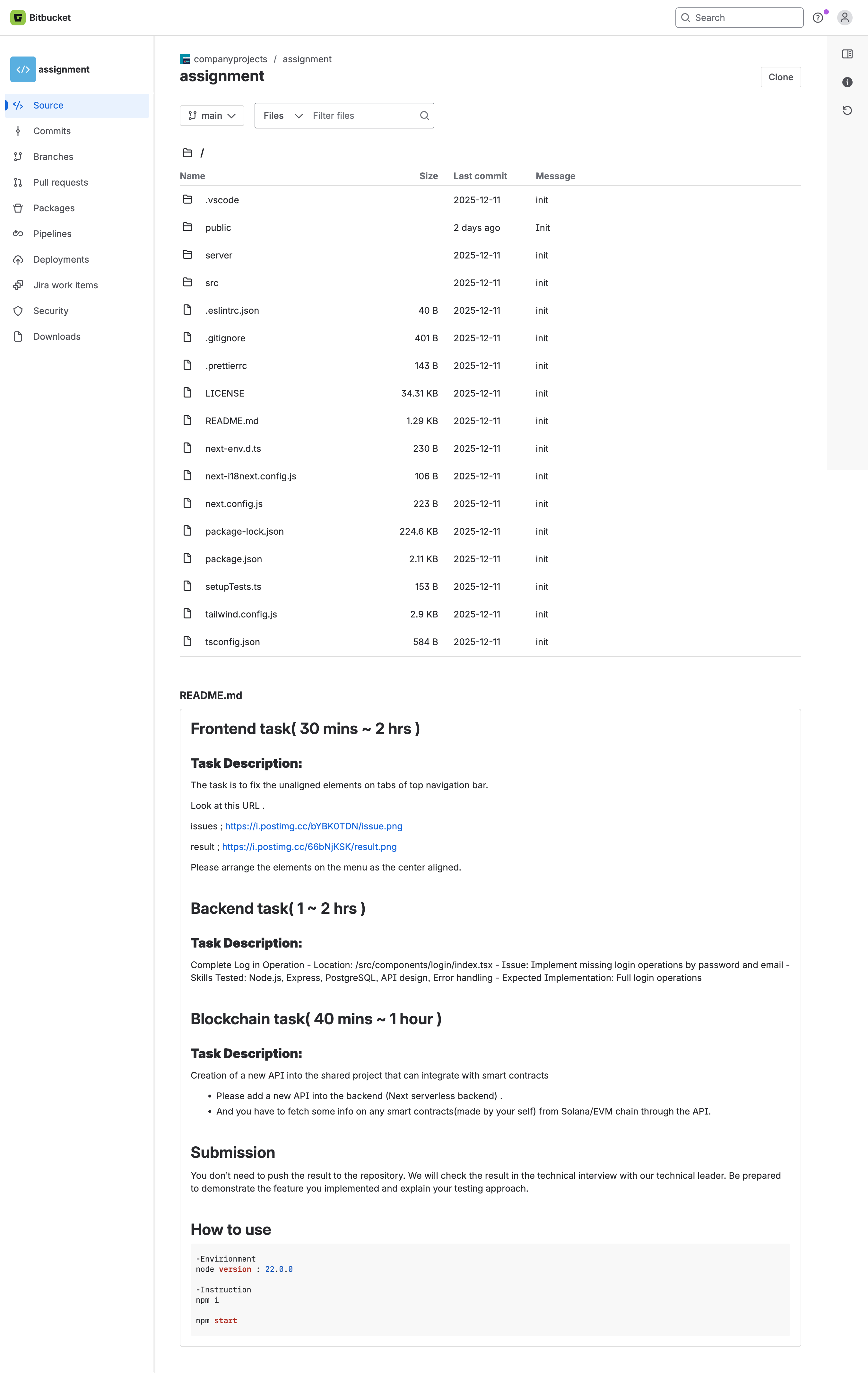 Widok repozytorium na Bitbucket